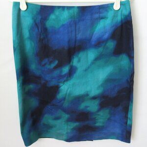 Jones Wear blue batik design zip back straight knee length skirt *Sz 6*